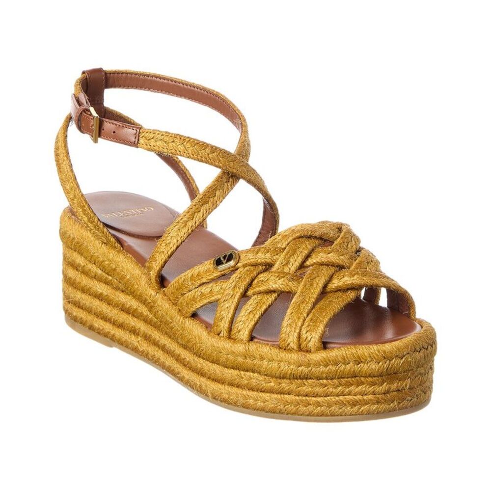 Valentino Vlogo Signature Bribri Raffia Espadrille, Beige